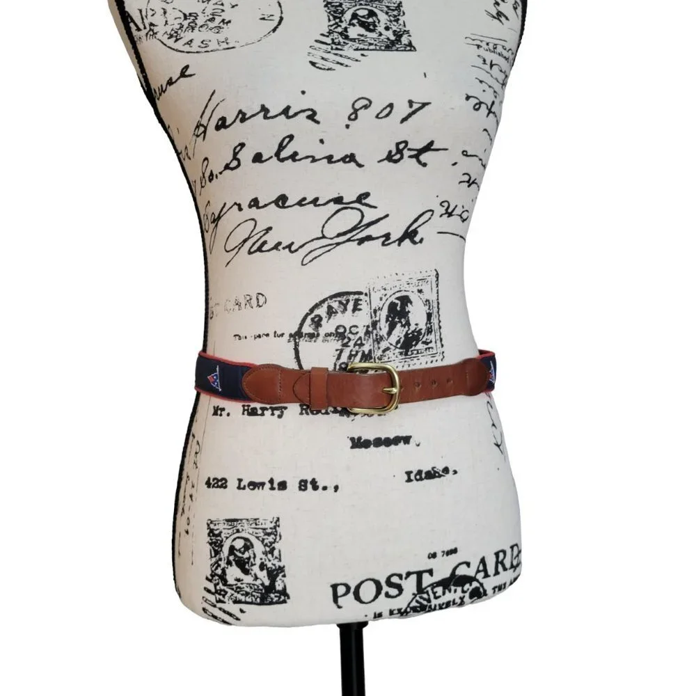 Leather Man Belt Ltd. Handmade In Essex CT Blue Nautical Flag - Size 28